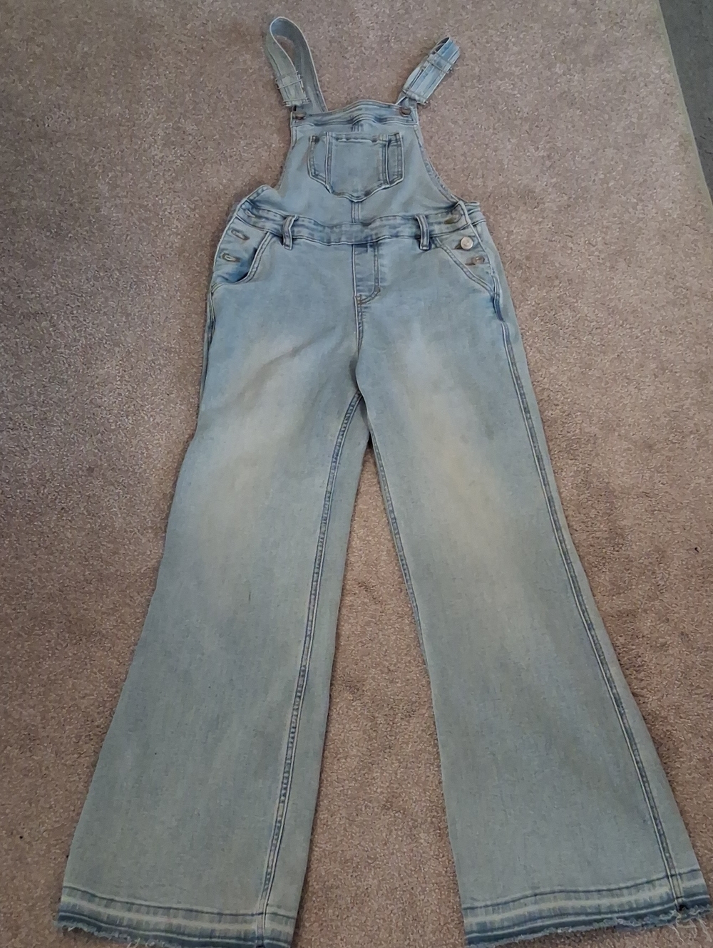Cleo+Wolf Light Blue Wide-Leg Denim Overalls. Boho Raw Hem Reduced Pricing(flaw)